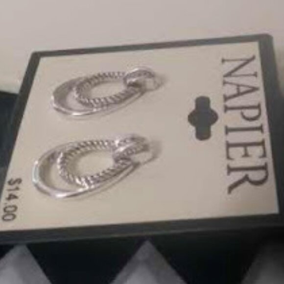 NAPIER Contemporary Silver Smooth & Twisted Texture Door Knocker Earrings**NEW! - Picture 5 of 6